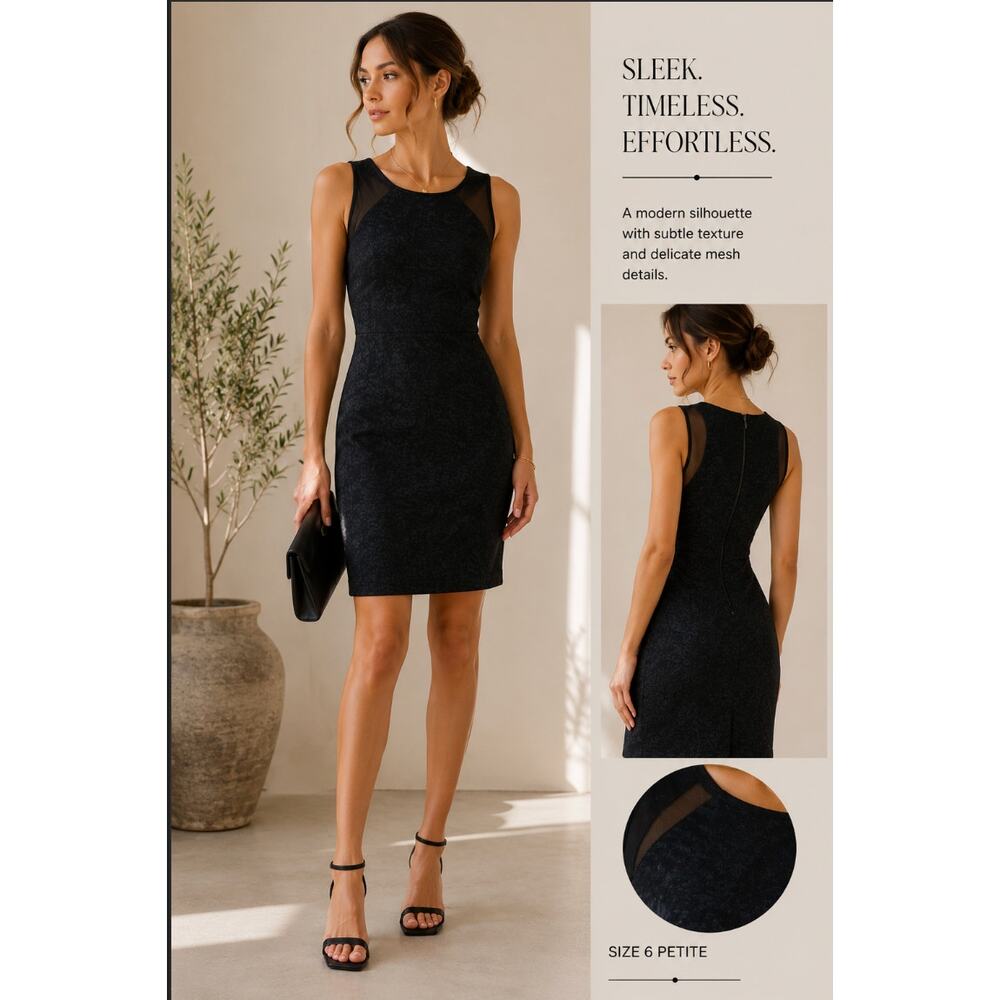 Y2K Banana Republic Black Mesh Panel Sheath Dress 6P Elegant Cocktail Event